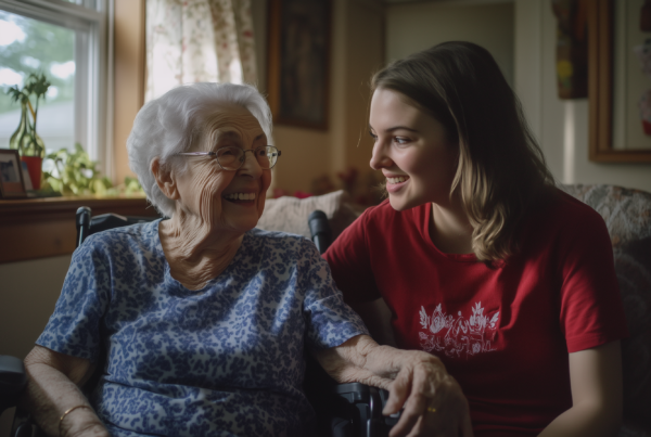 A_young_woman_in_her_thirties_is_helping_an_elder